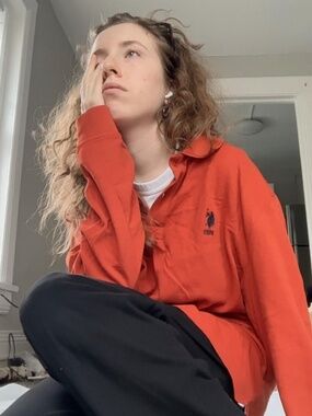 Orange Long-Sleeve Polo – XL – Like New – Unisex